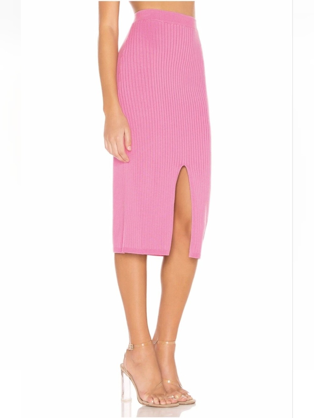 Free People Skyline Pink Midi Ribbed Knit Pencil Skirt NWT Size Large - Picture 4 of 10
